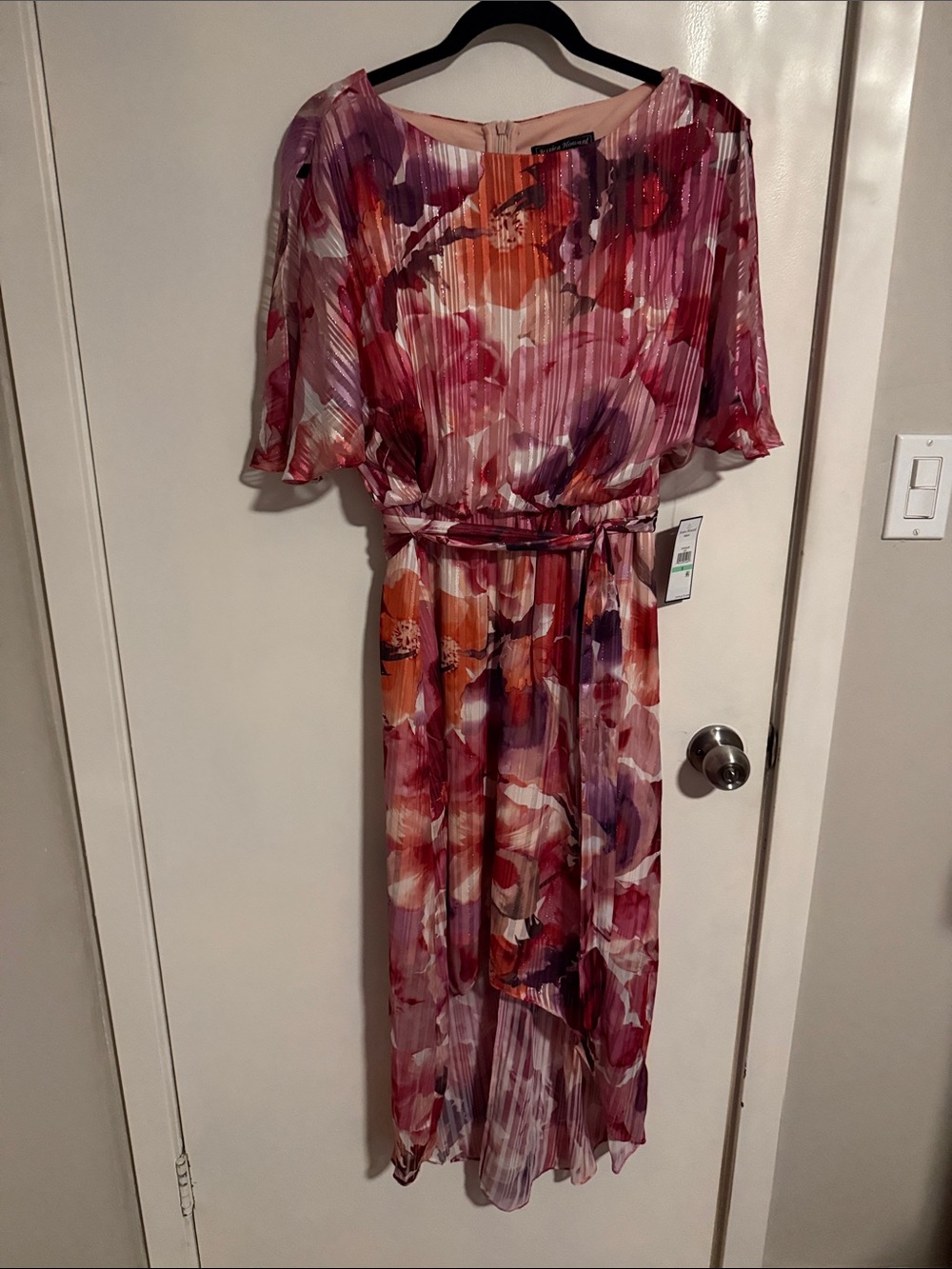 Jessica Howard Floral Pleated Midi Dress in Pink, Purple and Orange